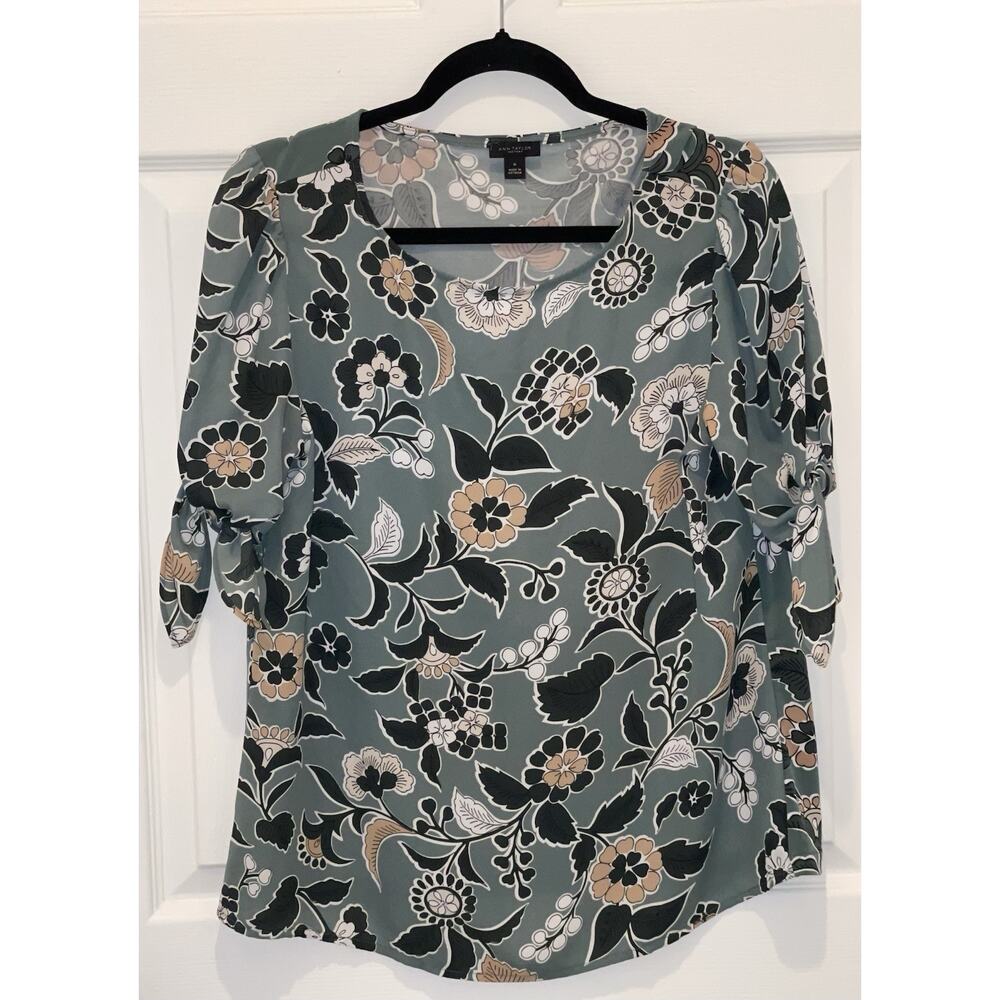 Ann Taylor Factory‎ Women’s Blouse Top Shirt w/ Short Tie Sleeves Size Medium - Picture 4 of 4